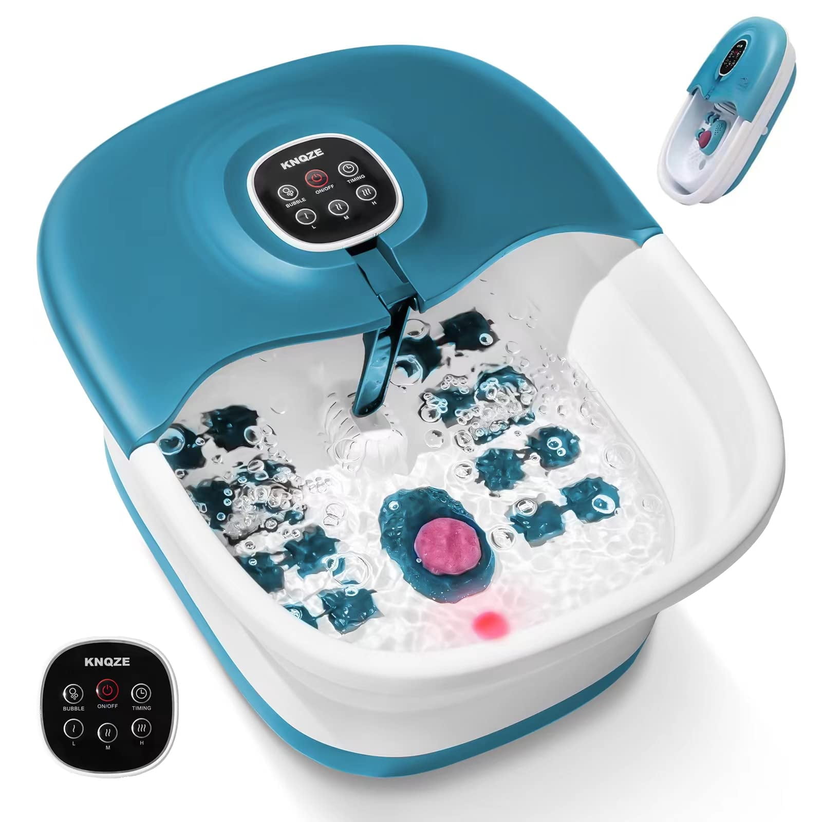 KNQZE Collapsible Heated Foot Spa for Home Use, 16 Rollers, Bubbles, Pumice Stone, Foot Skin Care, Remote