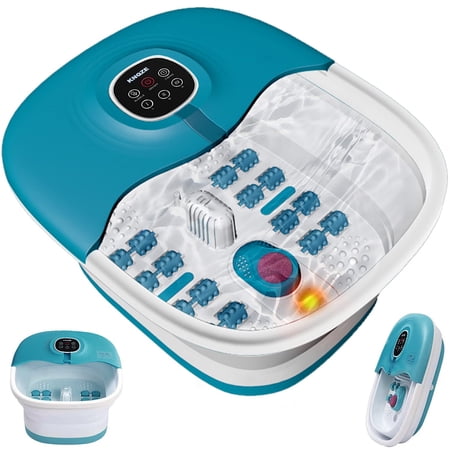 SPA4PIEDS Collapsible Heated Foot Spa for Home Use, 16 Rollers, Bubbles, Pumice Stone, Foot Skin Care, Remote