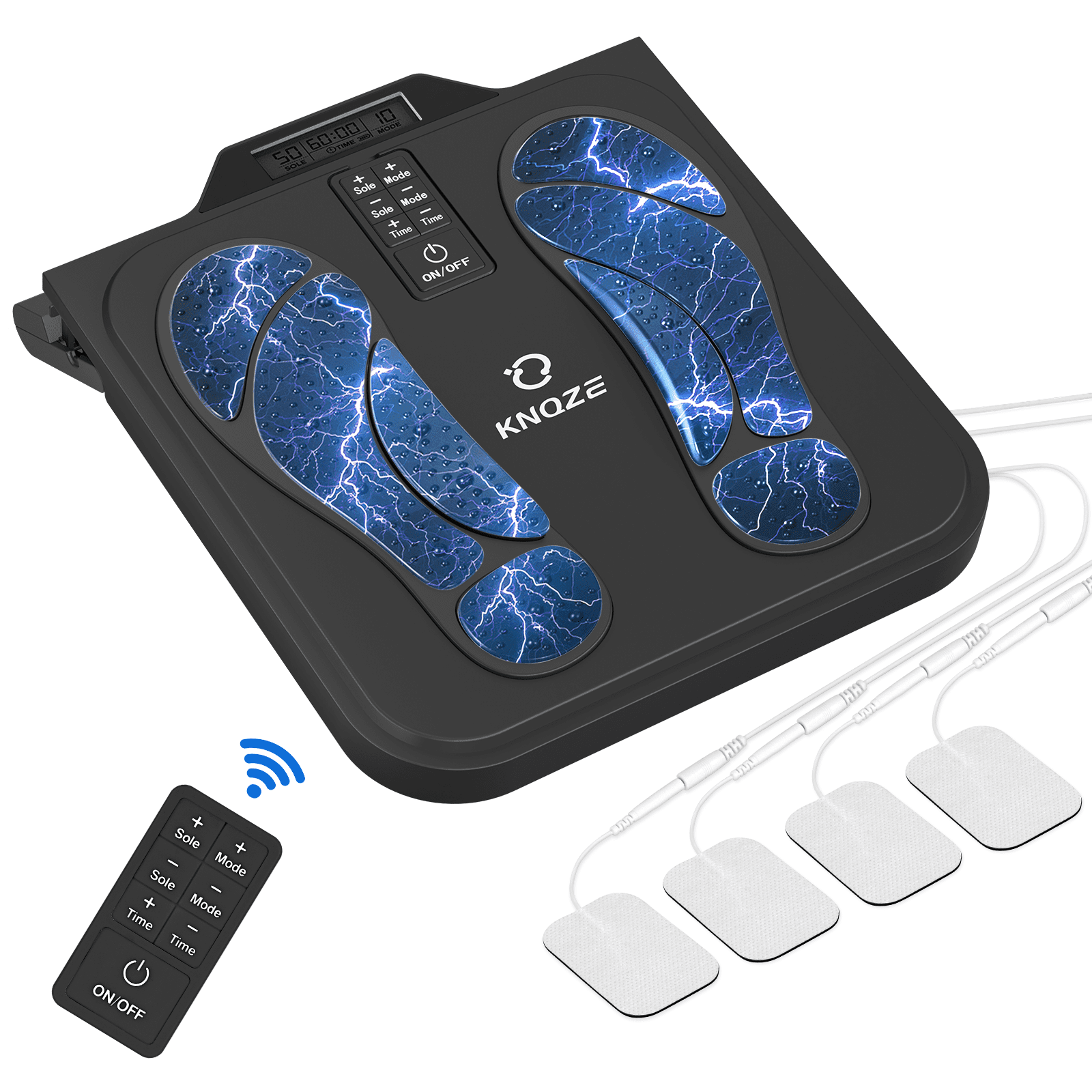 KNQZE Rechargeable Foot Massager Machine, with Remote Control, 10 Massage Modes 50 Intensity Levels, Wireless for Muscle Relaxation, Includes 4 Gel Pads, Black