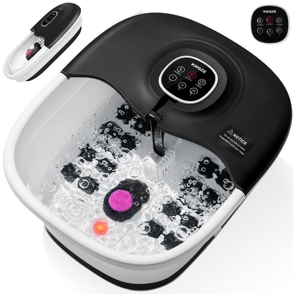Electric Collapsible Foot Spa with Heat, 16 Massage Rollers, Bubble, Remote Control, Black