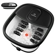 KNQZE Collapsible Electric Foot Spa with Heat, Bubbles & 8 Shiatsu Rollers - Portable Foot Massage Tub for Relaxation, Red Light, Black
