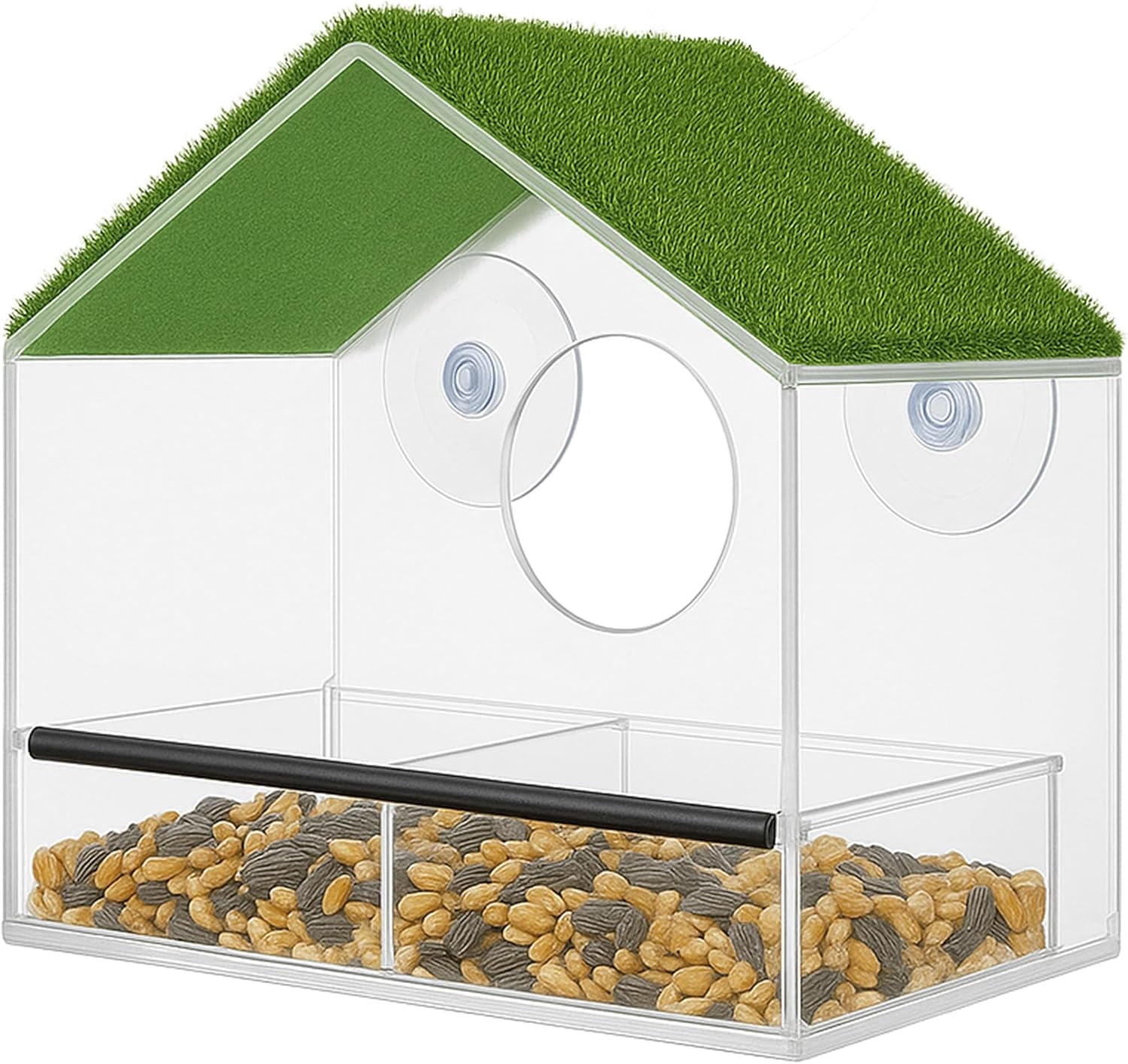 KNUTI Window House Bird Feeder with Strong Suction Cups and Detachable Seed Tray Large Bird Watching Transparent Bird Feeder for Outside