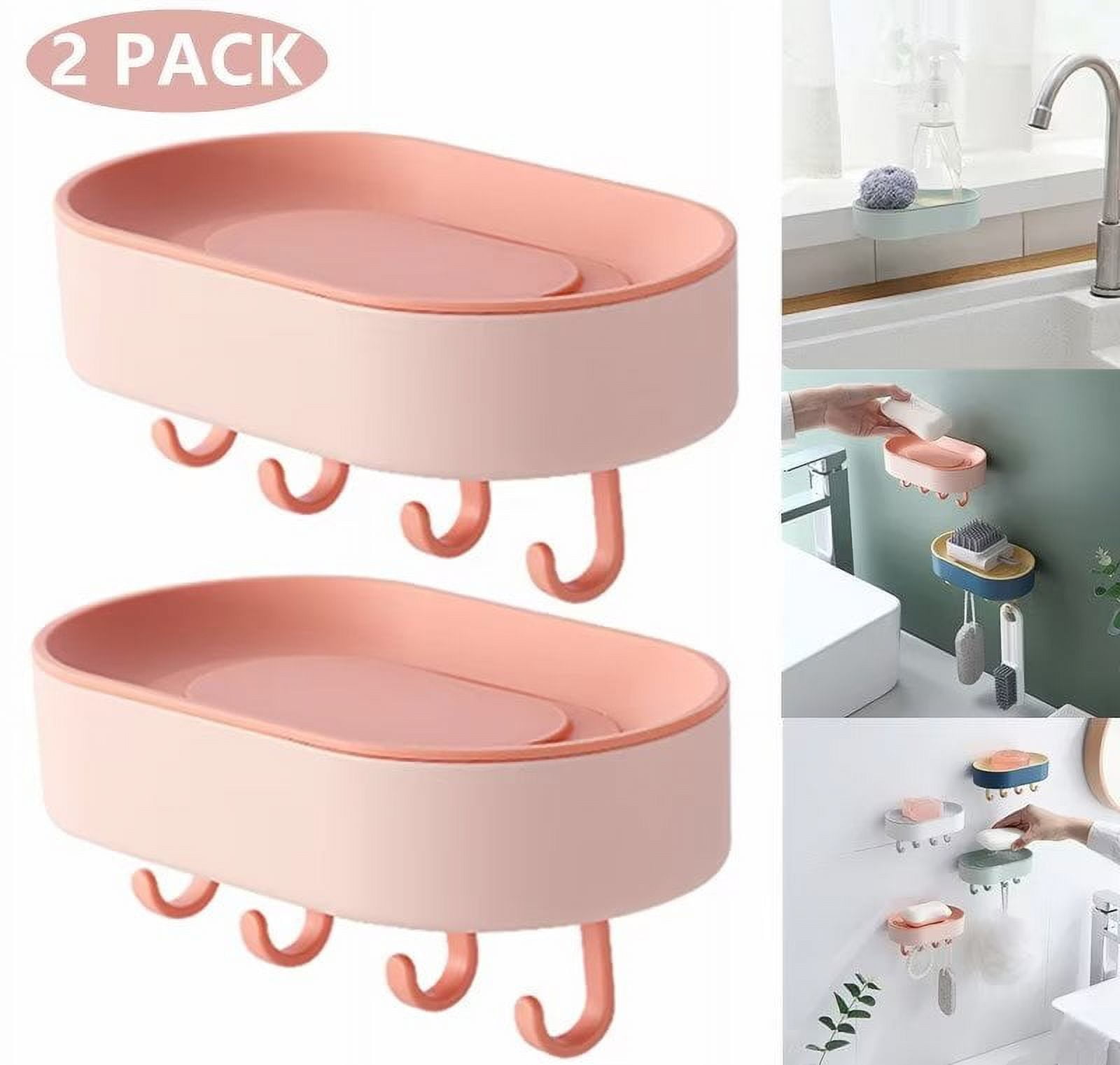 NICAVKIT 2 Pack Shower Soap Dish Holder with Lid, Bar Soap Holder with  Drain, Wall Mounted Soap Box Container for Shower, Bathroom, Bathtub,  Kitchen