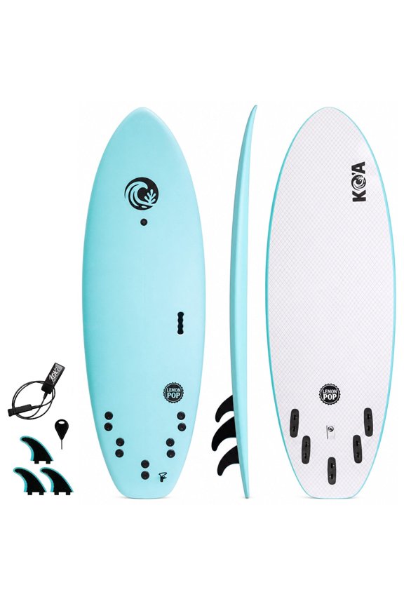 Lemon Pop 5ft 10in Small Wave - Soft Top Foam Surfboard - Includes Leash and Fins
