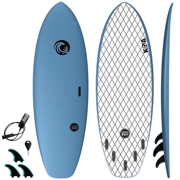 KO'A Lemon Soft Top Short Foam Surfboard - Includes Leash + Fins