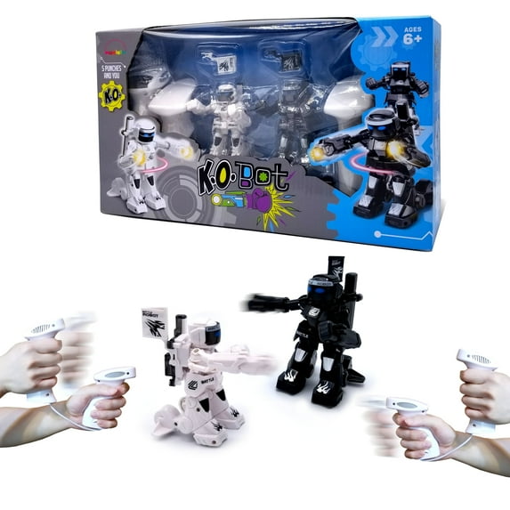 KO Bot - 2 Player RC Boxing Robots Fight To Win The Round! Remote Control Battle Robot Toys For Kids With Cool Light & Sound Effects. Gesture Sense/Controller 2 Operating Modes! 5 Punches To K.O.