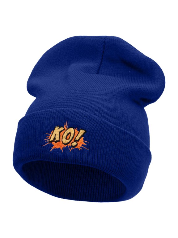KO Embroidered 12 Inch Long Knitted Beanie - Royal OSFM