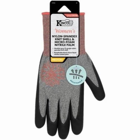 KO International 105869 Nylon Womens Gloves, Heather Gray - Large