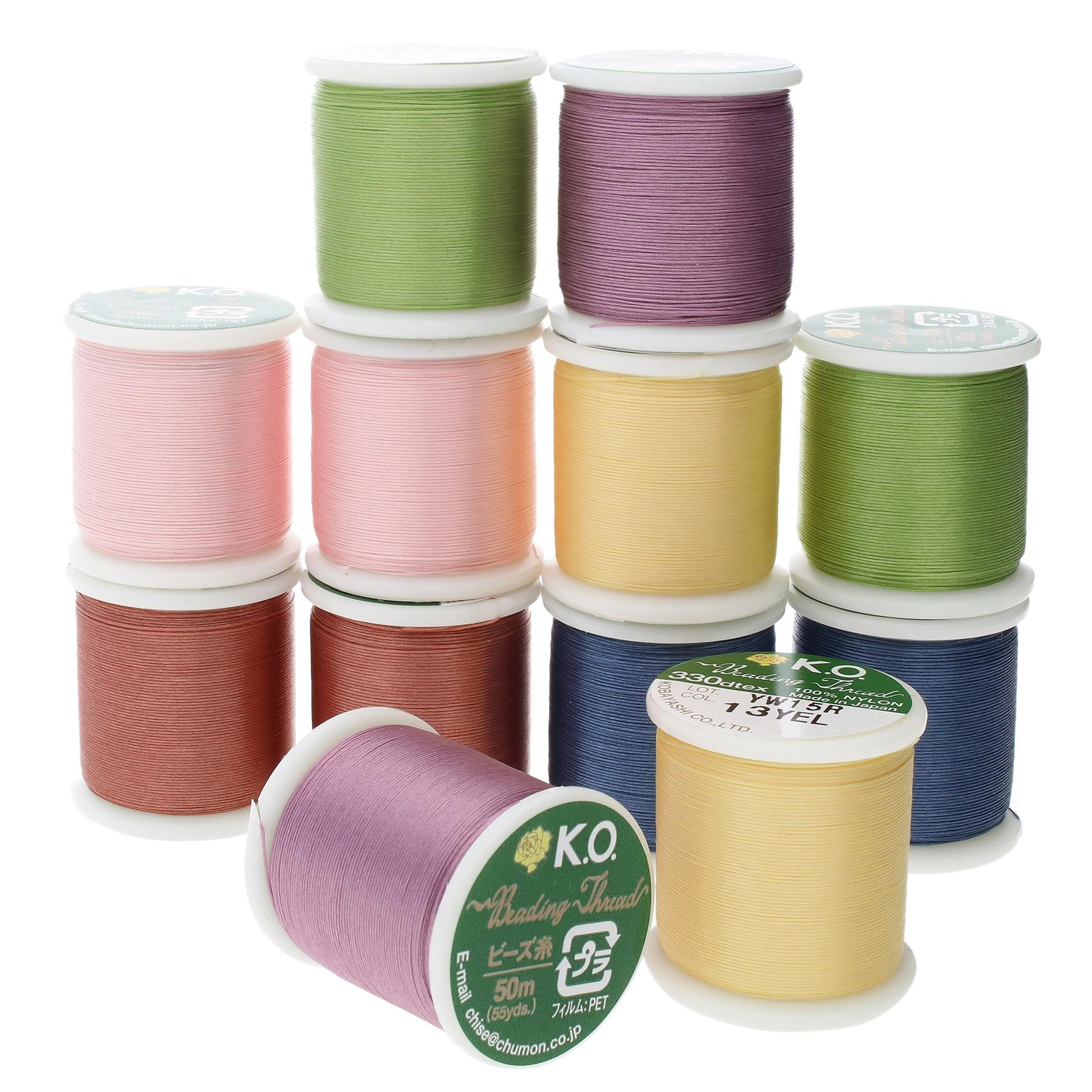 KO Nylon Beading Thread, Assorted Colors, Japanese Pre-Waxed 100% Nylon,  330TEX, Tangle Resistant Knotting Cords, 50m /55 yds Spool, Use for Seed  Bead