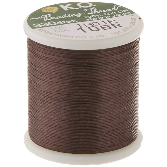 KO Nylon Beading Thread, Dark Brown Color, Japanese Pre-Waxed 100% Nylon, 330TEX, Tangle Resistant Knotting Cords, 50m /55 yds Spool, Use for Seed Bead Projects, Loom Work & Bead Weaving