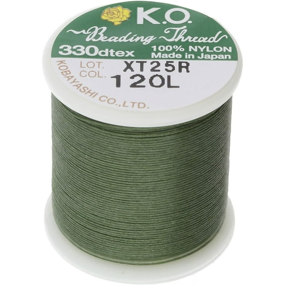 The Beadsmith KO Nylon Beading Thread, Dark Olive Color, Japanese Pre-Waxed 100% Nylon,330TEX, Tangle Resistant Knotting Cords, 50m /55 yds Spool, Use for Seed Bead Projects, Loom Work & Bead Weaving
