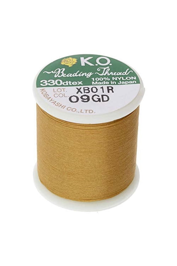Nylon Beading Thread, Gold Color, Japanese Pre-Waxed 100% Nylon, 330TEX, Tangle Resistant Knotting Cords, 50m /55 yds Spool, Use for Seed Bead Projects, Loom Work & Bead Weaving