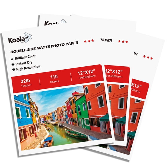 KOALA Double-sided Matte Paper 12x12 inch, 32lb 120gsm, 330 Sheets, for Inkjet + Laser Printers, Photo Paper, Craft Paper