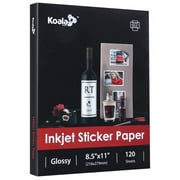 KOALA Glossy Sticker Paper for Inkjet Printers, 120 Sheets, Self-Adhesive Glossy Photo Paper  8.5 x 11, Glossy White Lable Paper
