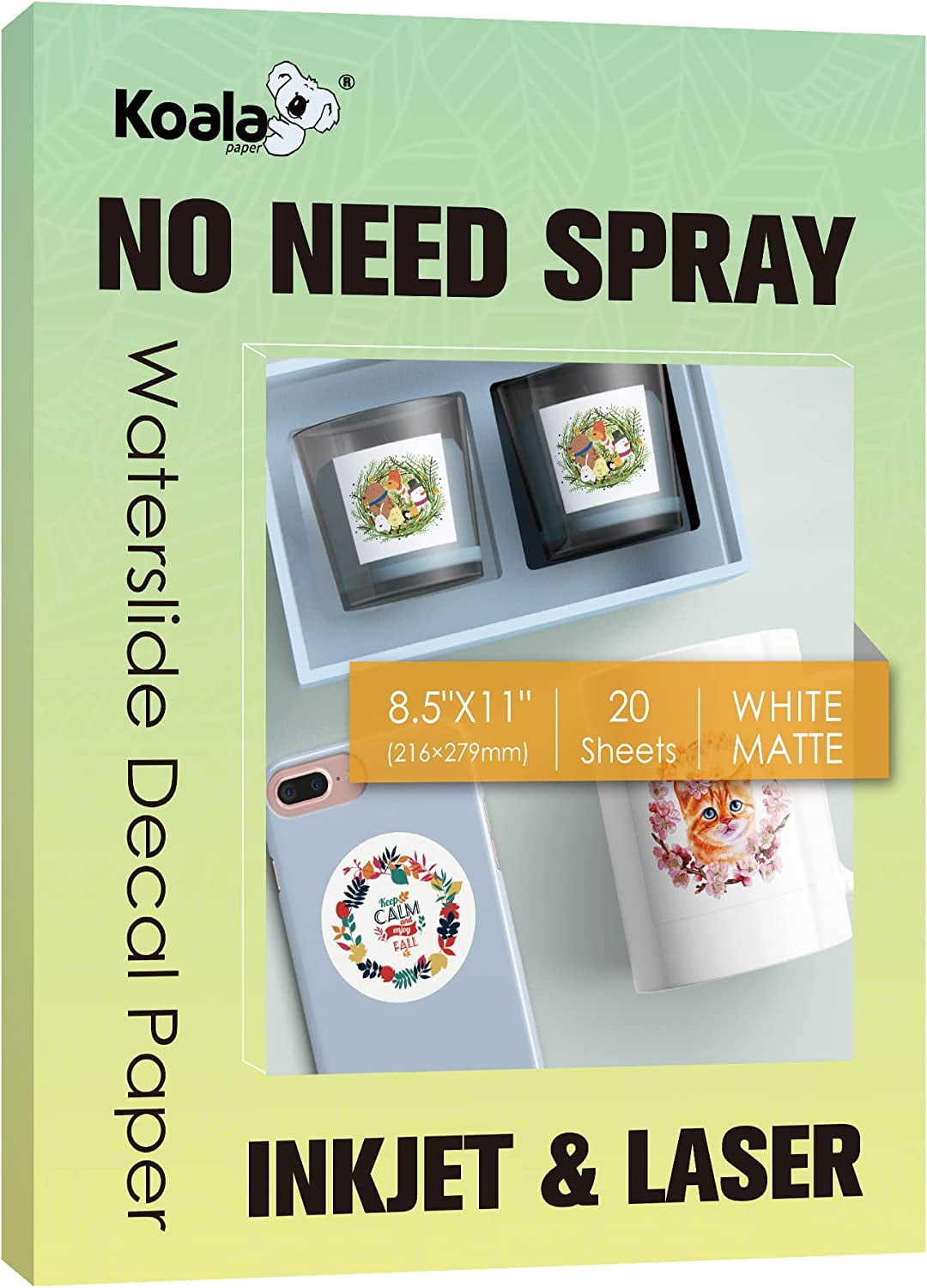 KOALA Matte Waterslide Decal Paper for INKJET & LASER Printers, 20