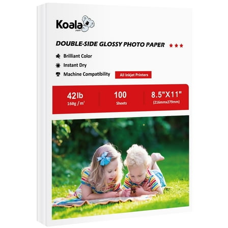 KOALA PAPER Double Sided Glossy Inkjet Printer Photo Paper, 8.5X11, 100 Sheets, 42lb