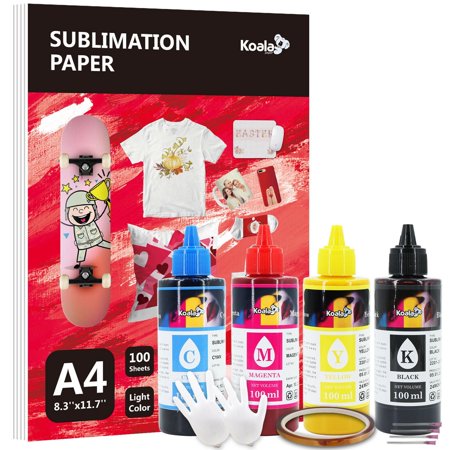 Koala Sublimation Paper and Ink Bundle Kit - A4 Sublimation Paper 100 Sheets + 400ML Sublimation Ink for Inkjet Printer Sublimation Heat Transfer