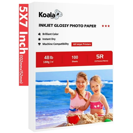 KOALA Photo Paper 5 x 7" Glossy 48LB 180gsm 100 Sheets Perfect for All Inkjet Printers