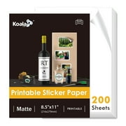 KOALA Sticker Label Paper for Inkjet & Laser Printers - 200 Sheets Printable Matte White Adhesive Printer Paper - 8.5x11 Inch Sticker Paper Compatible with Cutting Machine