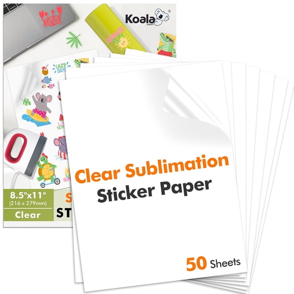 KOALA Sublimation Sticker Paper 8.5x11, Matte Clear, Waterproof Vinyl Sticker 50 Count for Inkjet Sublimation Heat Transfer