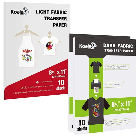 KOALA T-shirts Transfer Paper for Dark + Light Fabrics, 30 Sheets Mixed Printable Heat Transfer Vinyl Paper for Inkjet Printers, Iron-on Transfer Paper 8.5x11
