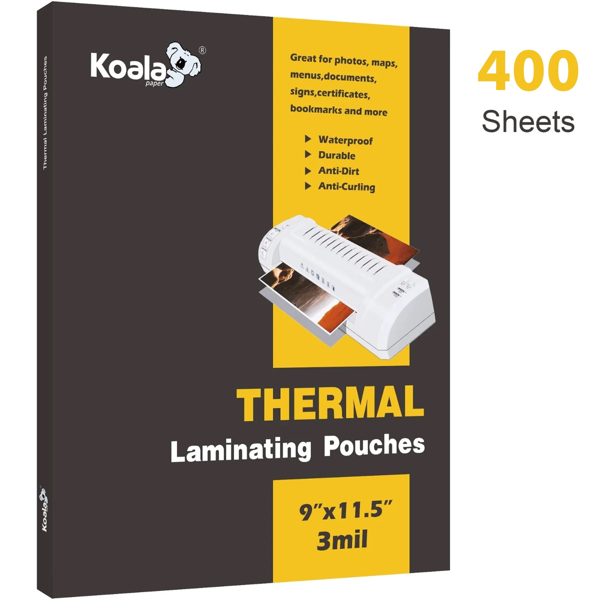 KOALA Thermal Laminating Pouches 9x11.5 in 3Mil 400PK Bulk Clear