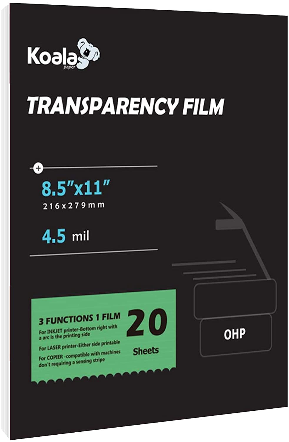 KOALA Transparency Film for Inkjet/Laser Jet Printers - 8.5 x 11 Inch 20  Sheets Printable Transparency Paper for OHP Film Overhead Projector Film or  Craft Projects 