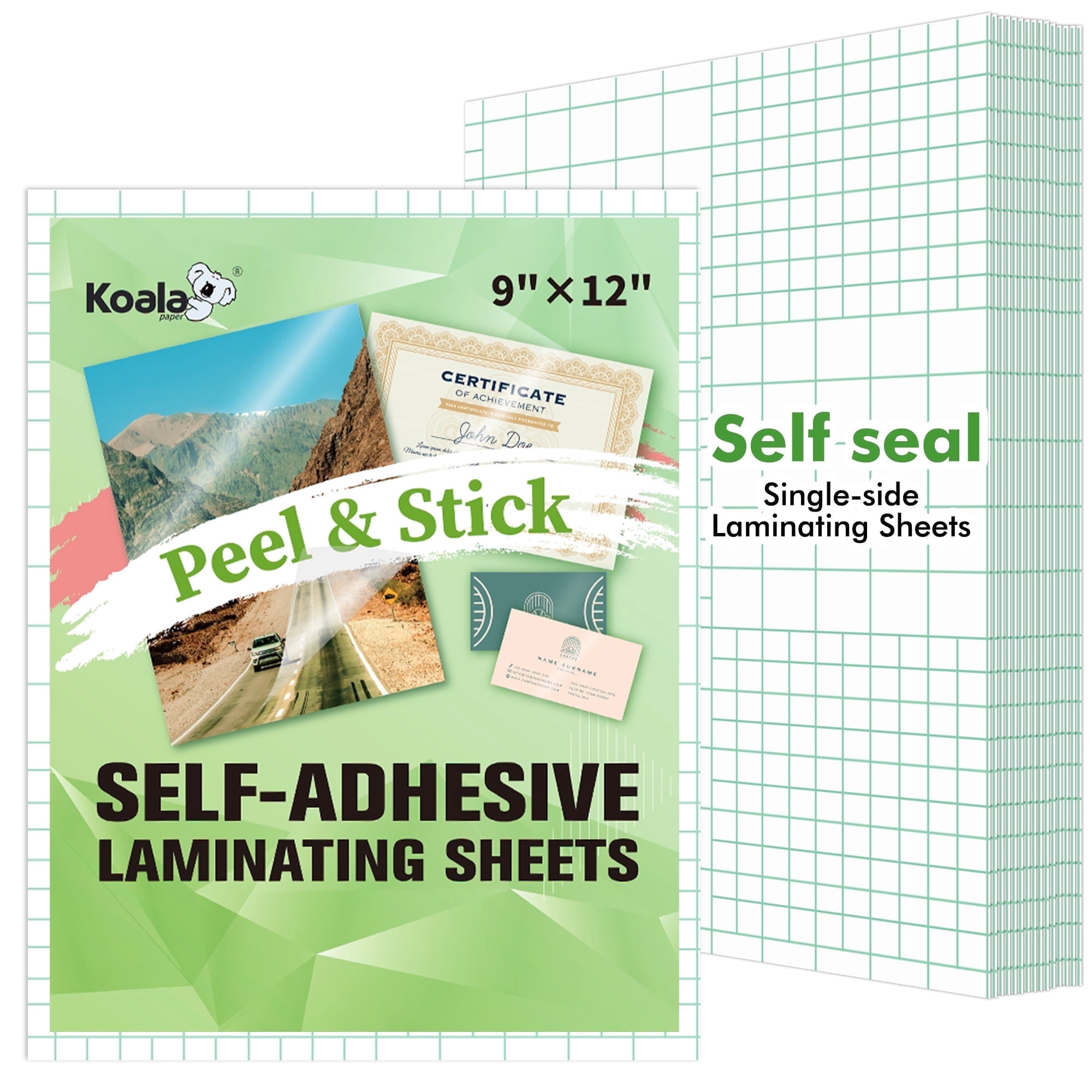KOALAPAPER Permanent Self Adhesive Laminating Sheets 9x12 in Clear, Bulk Peel and Stick Self Seal Laminte Sheets 75PK No Machine Needed Laminate Sheets, Waterproof for Letter Size Stickers, Photos