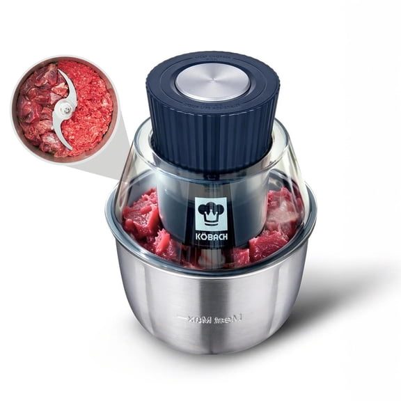 KOBACH Electric Food Processor & Meat Grinder - 1.9 Qt Food Chopper with Pure Copper Motor, Dual-Layer Blades, Procesador de Alimentos Electrico Y101