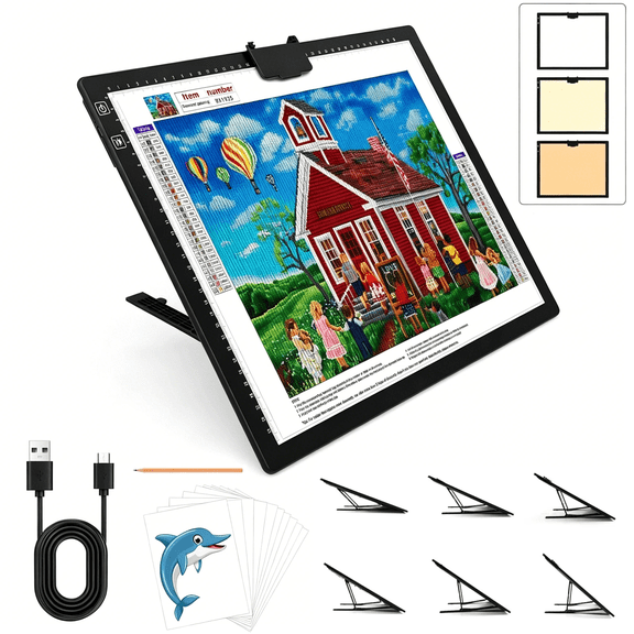 KOBAIBAN A3 Light Pad – 2500mAh Battery, 3 Colors, 6‑Level + Stepless Dimming, Stand & Clip, Tracing Light Board for Diamond Painting, Tracing and Drawing