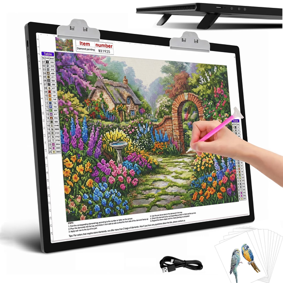 KOBAIBAN A3 Light Box – 3000mAh Battery, 3 Colors, 6‑Level + Stepless Dimming, Built in Stand, Light Box Tracer for Drawing, Diamond Painting, Weeding Vinyl