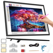 KOBAIBAN Rechargeable A3 LED Light Pad with 3 Colours and 6 Levels Brightness, Built-in Stand and Wireless Light Tracing Box for Diamond Painting, Weeding Vinyl