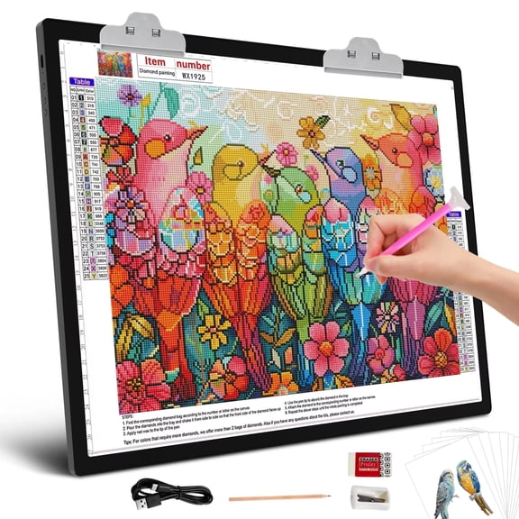 KOBAIBAN A3 Light Box – 3000mAh Battery, 3 Colors, 6‑Level + Stepless Dimming, Built in Stand, Light Box Tracer for Drawing, Diamond Painting, Weeding Vinyl