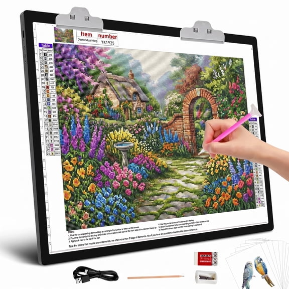 KOBAIBAN A3 Light Box – 3000mAh Battery, 3 Colors, 6‑Level + Stepless Dimming, Built in Stand, Light Box Tracer for Drawing, Diamond Painting, Weeding Vinyl
