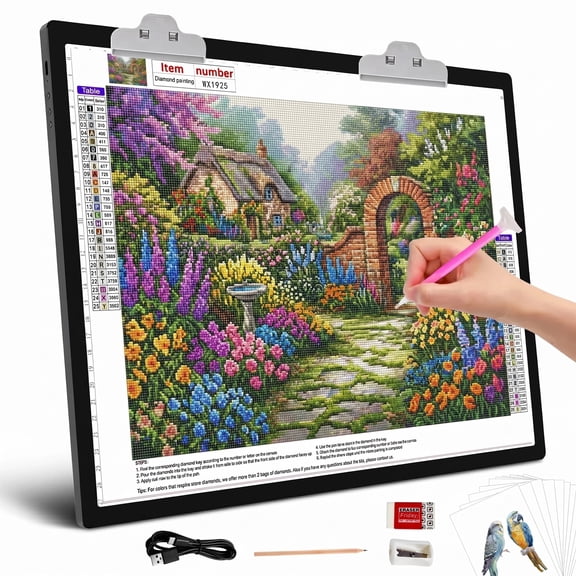 KOBAIBAN A3 Light Box – 3000mAh Battery, 3 Colors, 6‑Level + Stepless Dimming, Built in Stand, Light Box Tracer for Drawing, Diamond Painting, Weeding Vinyl