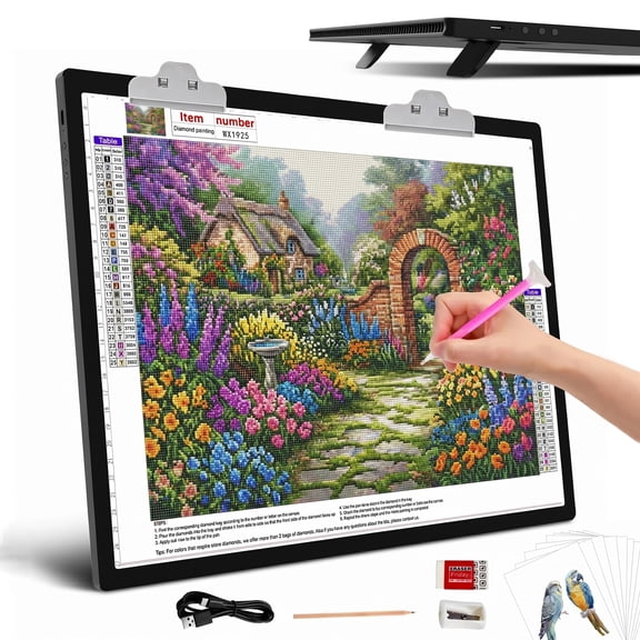 KOBAIBAN A3 Light Box – 3000mAh Battery, 3 Colors, 6‑Level + Stepless Dimming, Built in Stand, Light Box Tracer for Drawing, Diamond Painting, Weeding Vinyl