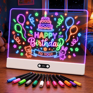 KOBAIBAN Rechargeable LED Drawing Board for Kids, 13.8" with 11 Lighting Modes, 12 Markers & Built-in Stand, Light up Drawing Boards for Kids Birthday Gifts, White