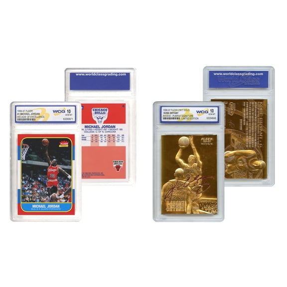 KOBE Bryant Gold & Michael JORDAN Decade of Excellence #4 Fleer Rookie 2-Card Set, Graded Gem 10