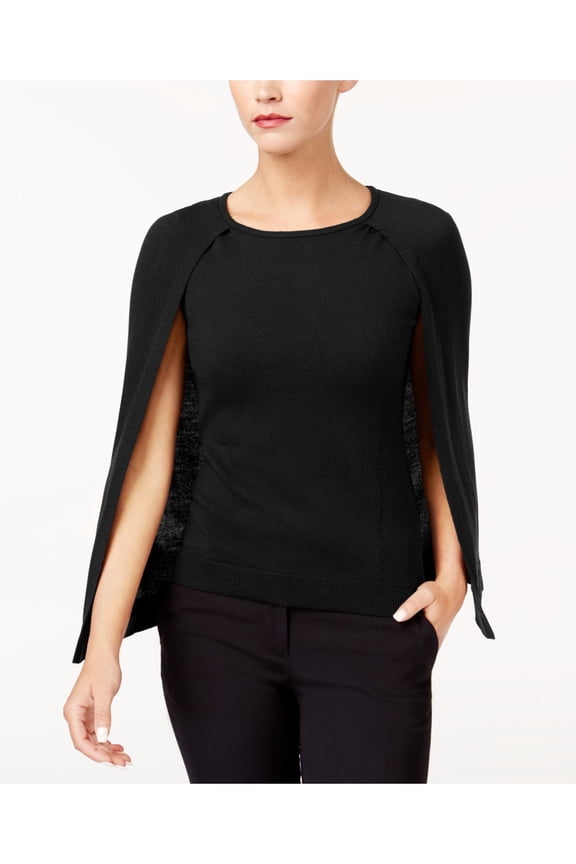 Womens Black Capelet Jewel Neck Top XS