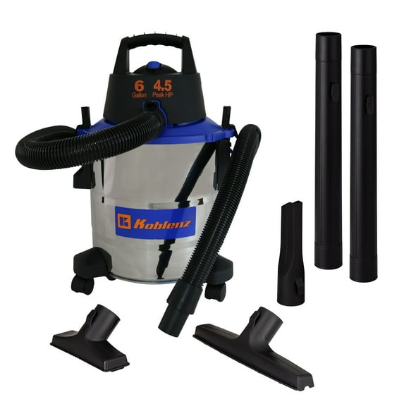 KOBLENZ Stainless Steel Wet Dry Shop Vacuum 6 Gallon, 4.5 Peak HP, 3 in 1 shop vac with Blower Feature and 5 Year Warranty (WD 6 L212 SS)