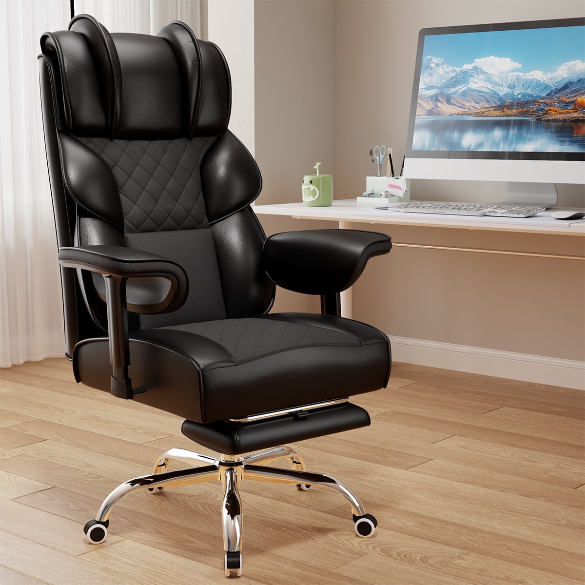 KOCEN Big and Tall Office Chair, Desk Chair with Soft Adjustable Armrests, Ergonomic High Back Gaming Chair with Lumbar Support, Executive Computer Chairs with Footrest(PU Leather, Black)