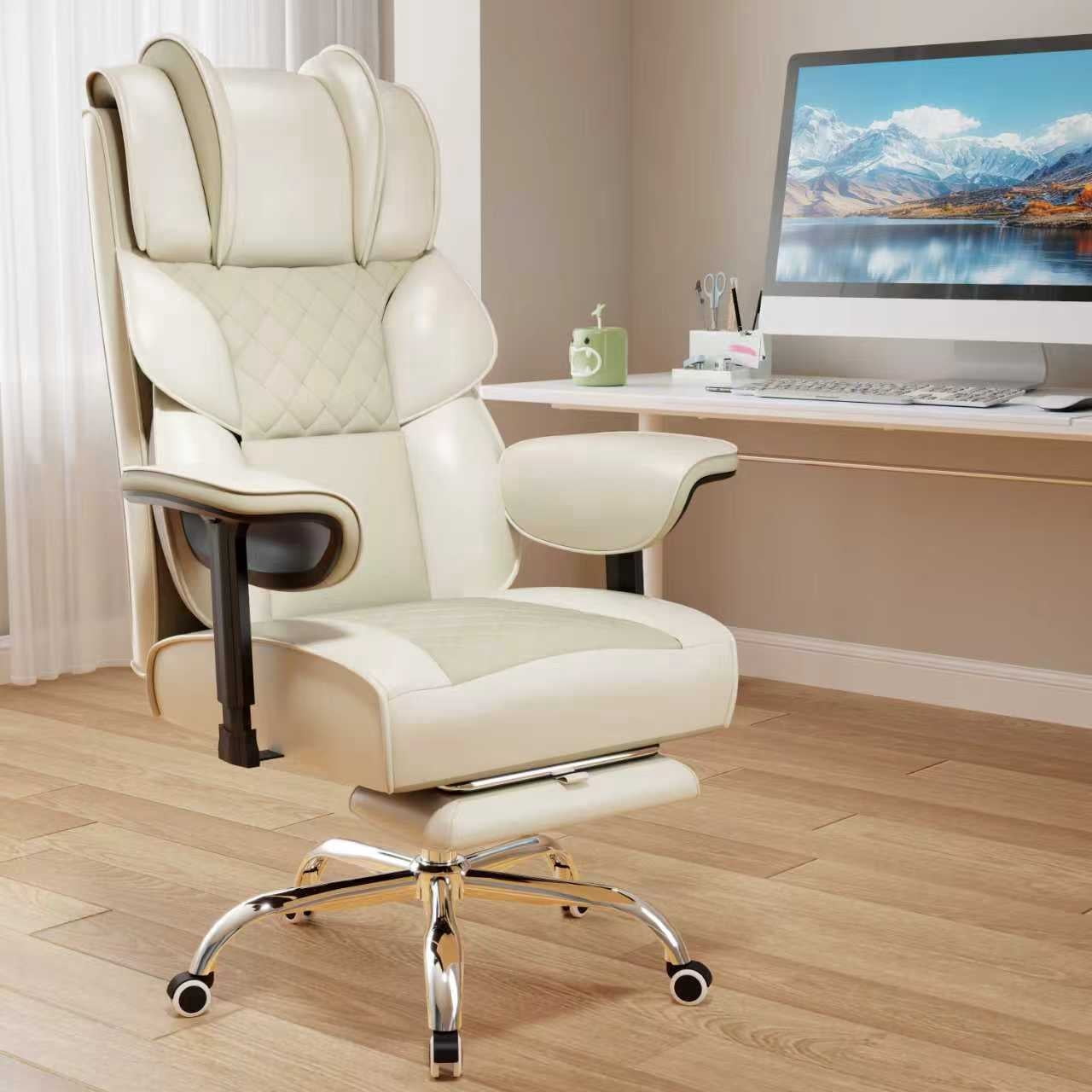 KOCEN Big and Tall Office Chair, Desk Chair with Soft Adjustable Armrests, Ergonomic High Back Gaming Chair with Lumbar Support, Executive Computer Chairs with Footrest(PU leather, beige)