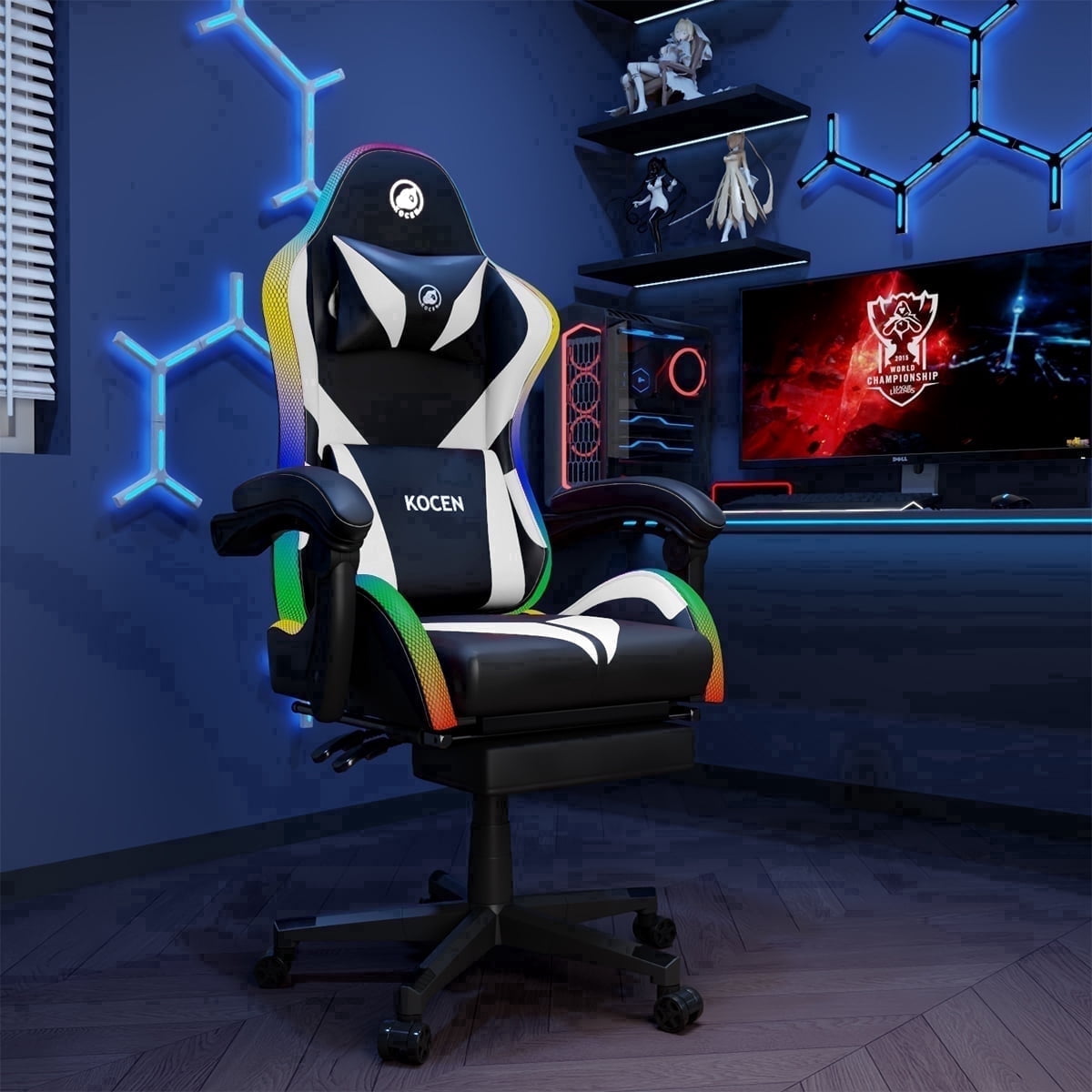 KOCEN Tall and large adult Gaming Chair , Racing Style RGB LED Light ...