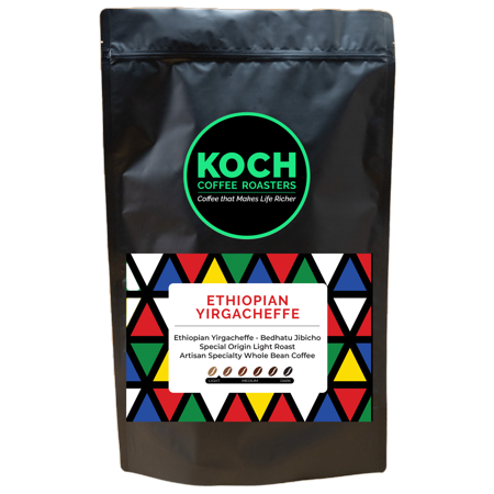 KOCH Coffee Roasters Ethiopian Yirgacheffe – Natural 5-lb, Light Roast Whole Bean Coffee, 80 oz Bag