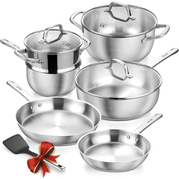 Koch Systeme CS 10-Piece Stainless Steel Cookware Set - Professional Grade, Induction Compatible Pots and Pans Set with Lids, Oven & Dishwasher Safe