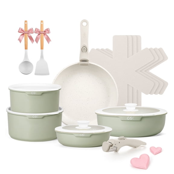 Koch Systeme CS 17 Piece Nonstick Cookware Set with Removable Handle, Induction Pots and Pans Set, Suitable for All Stoves, Green