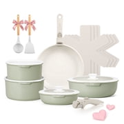 Koch Systeme CS 17 Piece Nonstick Cookware Set with Removable Handle, Induction Pots and Pans Set, Suitable for All Stoves, Green