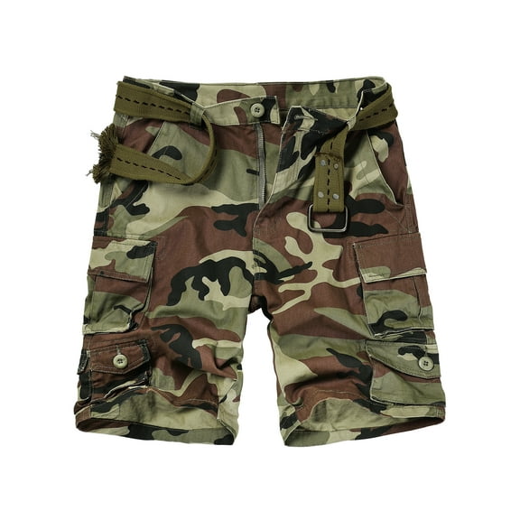KOCTHOMY Cotton Cargo Short for Men, Relaxed Fit Camo Outdoor Hiking Work Comfor Casual Shorts with 9 Pockets (No Belt) Camo Size 34