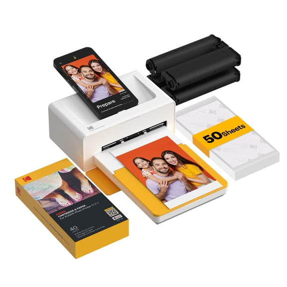 KODAK Dock Plus 4PASS Instant Photo Printer (4x6 inches) + 50 Sheets Bundle
