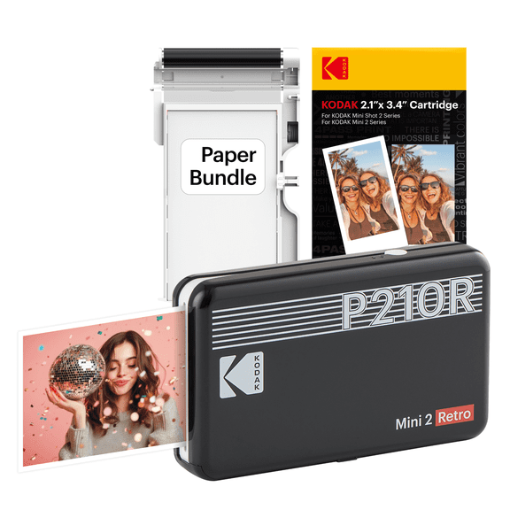 Open Box KODAK Mini 2 Retro 4PASS Portable Photo Printer (2.1x3.4 inches) + 38 Sheets Bundle, Black